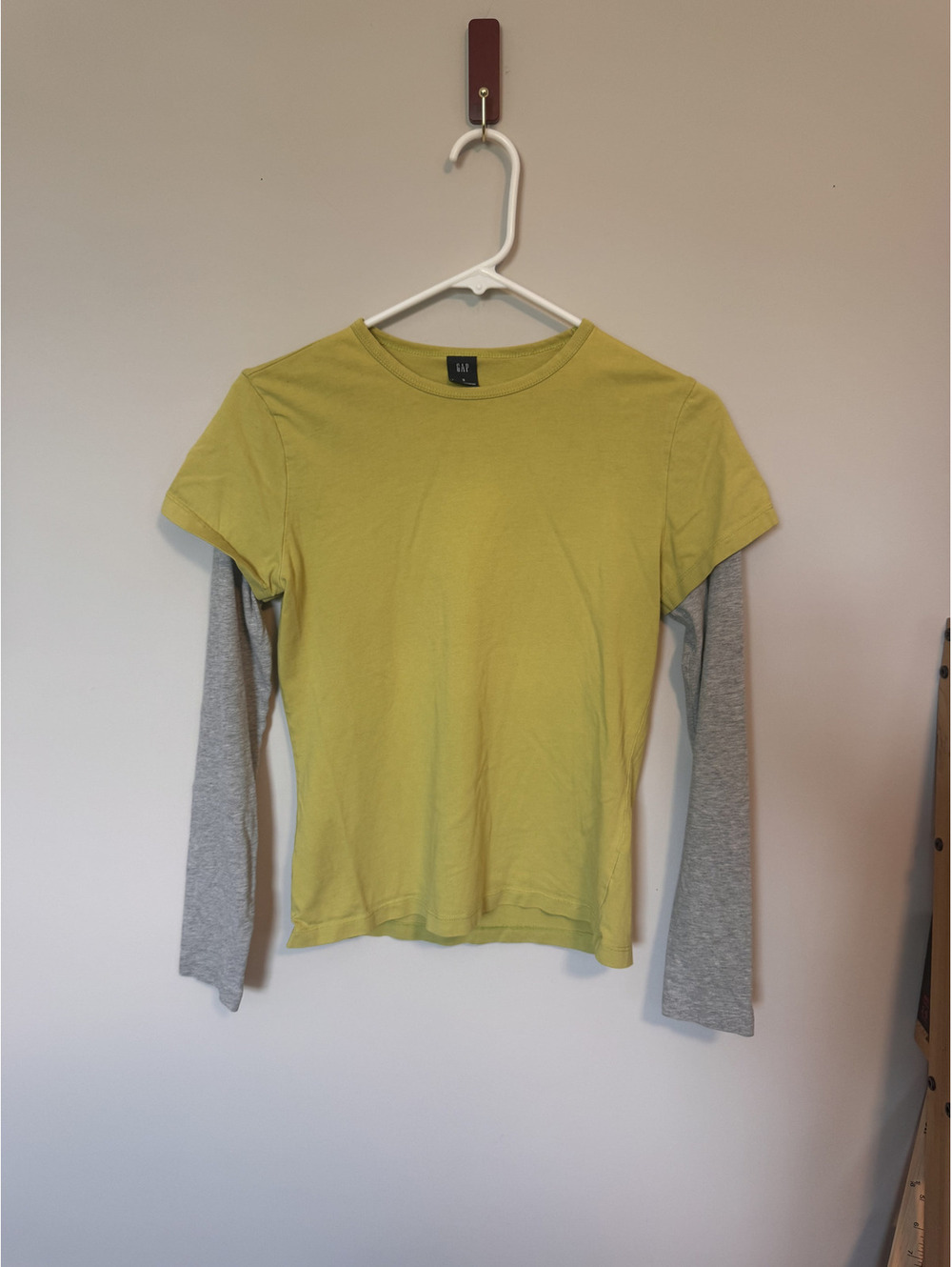 Vintage 90s/Y2K Gap Lime Green Heather Gray Double Layered Tee **READ DESC**